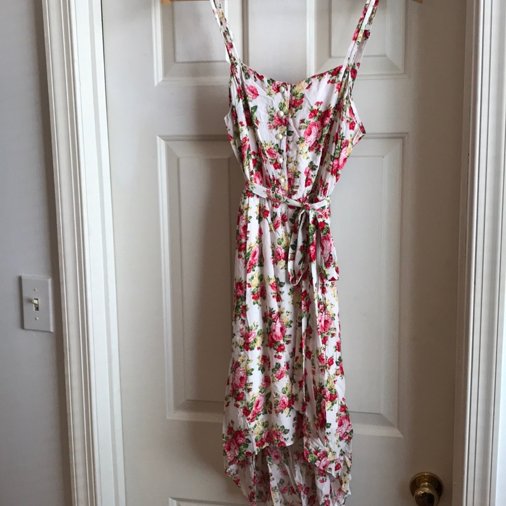 Floral print high low dress with cutout back